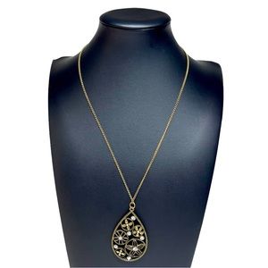 VTG 70's Tear Drop Flower Crystal Pendant Necklace 18.5"